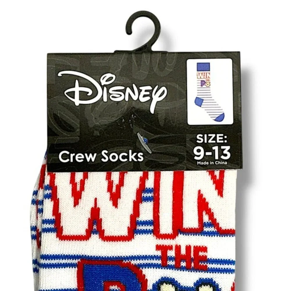 Winnie Pooh Crew Socks Disney Novelty Stripe Blue White Adult Unisex Mens 9-13
